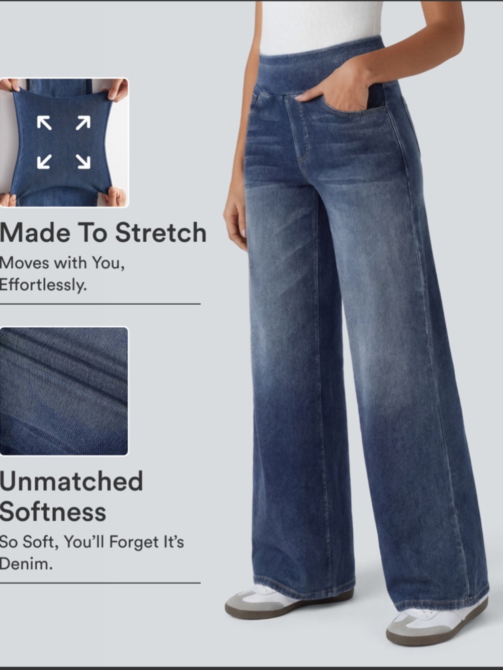 Halara Flex™ High Waisted Pockets Baggy Wide Leg Washed Casual Jeans